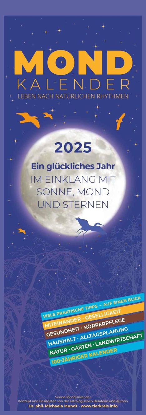 Mondkalender 2025 - Streifen-Kalender 14,85x42 cm - Wandplaner - mit 100-jährigem Kalender - viele praktische Tipps - Mond-Kalender - Alpha Edition, Kalender