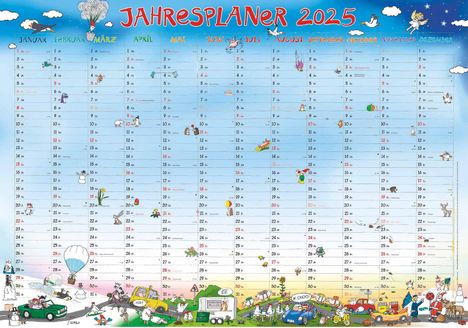 Jahresplaner Happy XL 2025 - Plakat-Kalender 100x70 cm - mit liebevollen Illustrationen - Alpha Edition, Kalender