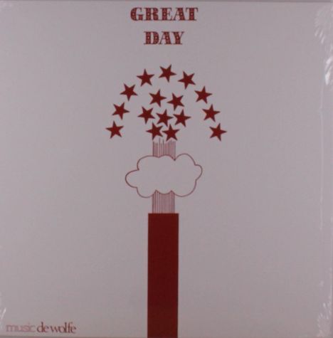 Text: "GREAT DAY". Illustration: Rote Wolke, Sterne formen Bogen obendrüber, rote Balken darunter.