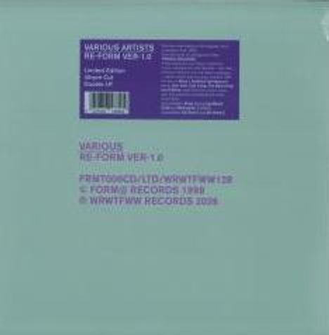 Oben: "VARIOUS ARTISTS RE-FORM VER 1.0". Mitte: "VARIOUS RE-FORM VER 1.0". Hintergrund: Hellgrün.