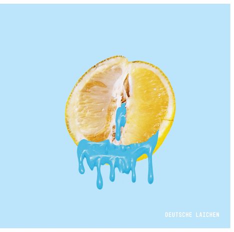 Text: "DEUTSCHE LAICHEN". Eine halbe Zitrone mit blauem Saft vor hellem Hintergrund.