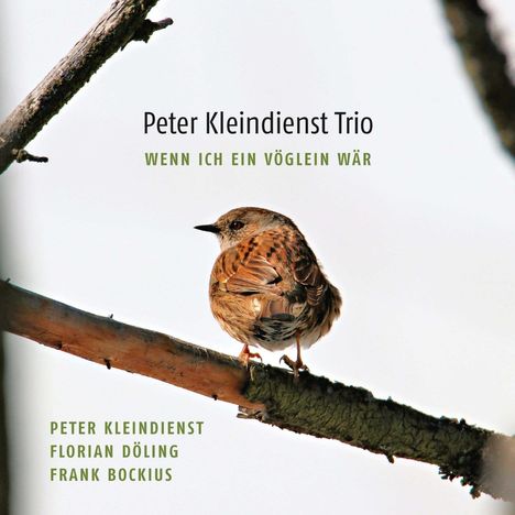 Text: "Peter Kleindienst Trio, Wenn ich ein Vöglein wär, Peter Kleindienst, Florian Döling, Frank Bockius." Ein Vogel auf einem Ast.