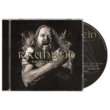 "RAUHBEIN REBELLEN & HELDEN." Cover mit einem bärtigen, schreienden Mann mit verschränkten Armen und Flammen im Hintergrund.