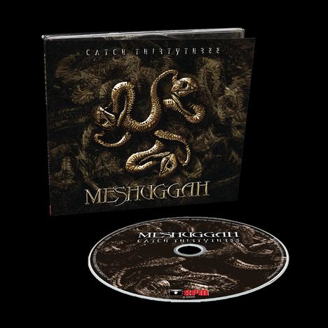 CD-Hülle und Disc mit den Texten "CATCH THIRTYTHREE" und "MESHUGGAH", abgebildet ist ein mehrköpfiges Schlangenwesen in Braun.