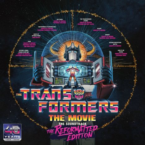 "The Transformers The Movie" in futuristischer Schrift, darunter "The Soundtrack: The Reformatted Edition". Illustration eines Roboters mit Helm.