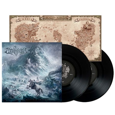 Texte: "Umbria", "Realm of Aurelia", "Valdheim". Zwei Schallplatten, Cover mit Schneesturm und Reitern.