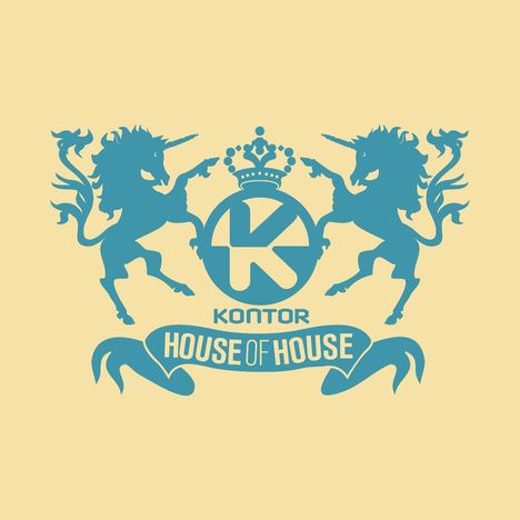 Kontor, House of House. Zwei Einhörner flankieren ein gekröntes „K“-Logo, darunter eine geschwungene Banderole.