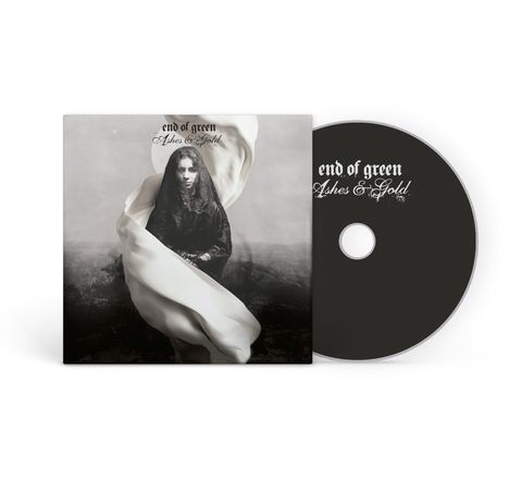 "end of green Ashes & Gold" auf einem CD-Cover mit düsterem Porträt, umgeben von einem weißen Tuch.