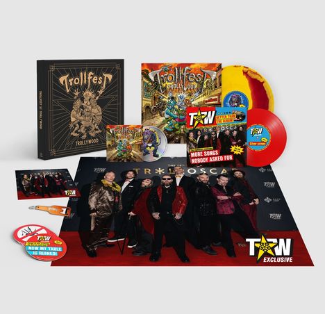 Texte: Trollfest, Trollywood, TAW Exclusive, More Songs Nobody Asked For, Better Than the Album.  
Ein Bandfoto und bunte Alben.