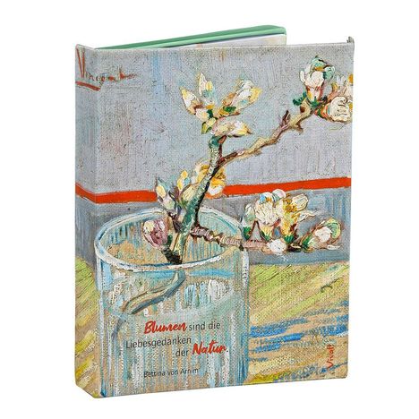 "Blumen sind die Liebesgedanken der Natur." Bettina von Arnim. Illustration: Blühender Zweig in einem Glas.