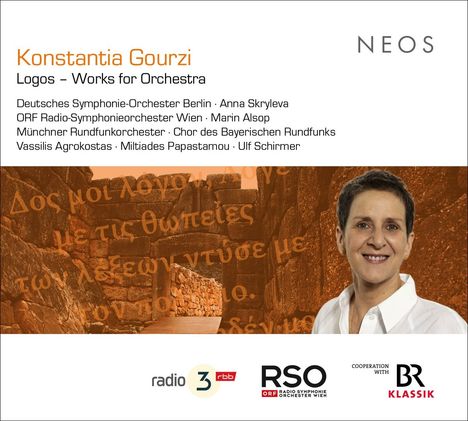 Text über Musik von Konstantia Gourzi. Orchester und Dirigenten sind aufgelistet. Unten Logos von Radio und Kooperationen.
