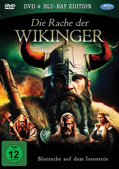 Text: "Die Rache der Wikinger", "Blutrache auf dem Isenstein", "DVD & Blu-ray Edition". Illustration eines Wikingerkriegers.