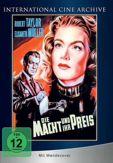 "Robert Taylor", "Elisabeth Müller", "Die Macht und ihr Preis". Illustration zweier Personen vor rotem Hintergrund.
