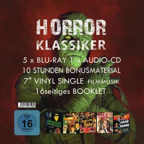 Horror-Klassiker Box (Blu-ray inkl. CD &amp; 7" Vinyl), 5 Blu-ray Discs, 1 CD und 1 LP