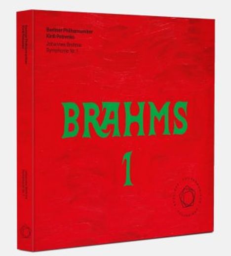 Auf rotem Hintergrund steht in Grün: "BRAHMS 1". Oben klein: "Berliner Philharmoniker, Kirill Petrenko".