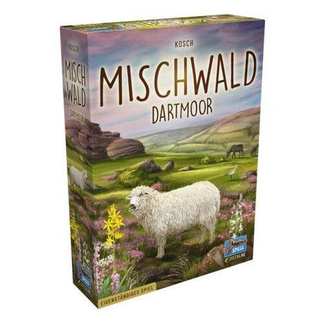 Auf der Vorderseite steht "Mischwald Dartmoor". Darunter frisst ein Schaf auf einer Wiese. Im Hintergrund Hügel und ein Pferd.