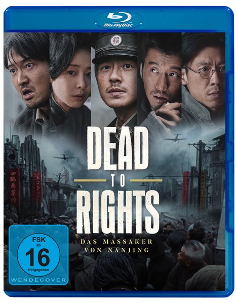 "Dead to Rights: Das Massaker von Nanjing" steht über Köpfen ernster Personen. Unten eine Menschenmenge und Flugzeuge.