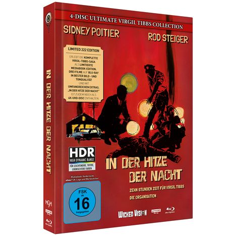 In der Hitze der Nacht (The Ultimate Virgil Tibbs Collection) (Ultra HD Blu-ray & Blu-ray im Mediabook), 1 Ultra HD Blu-ray und 3 Blu-ray Discs