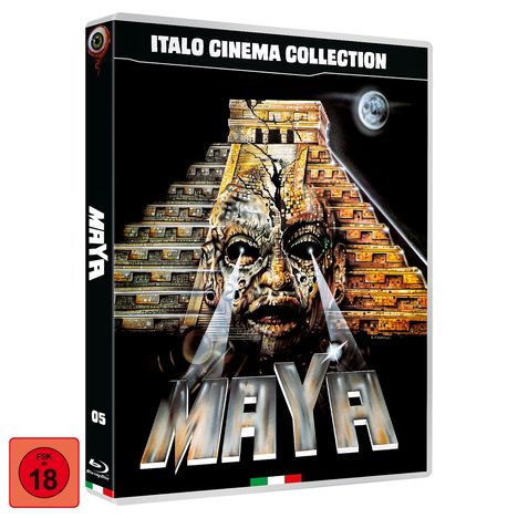 Text: "ITALO CINEMA COLLECTION", "MAYA", "FSK 18". 
Illustration: Pyramid, Gesicht mit Lichtstrahlen aus Augen.
