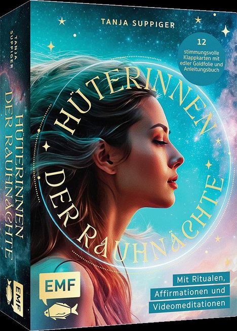 Titel: "Hüterinnen der Rauhnächte". Enthält Rituale und Meditationen. Zeigt Frau im Profil vor Sternenhimmel.