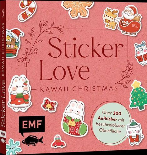"Sticker Love: Kawaii Christmas. Über 300 Aufkleber mit beschreibbarer Oberfläche." Niedliche Weihnachtssticker.