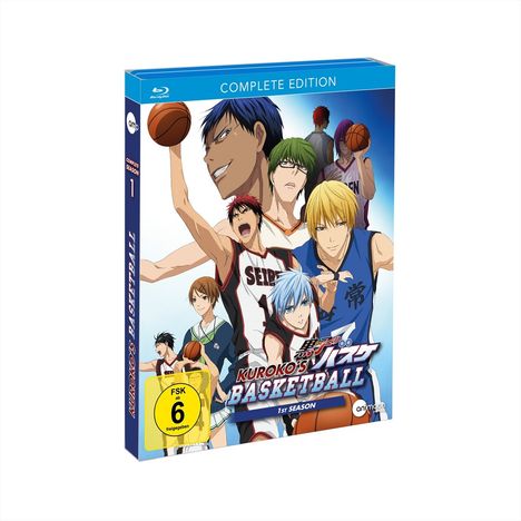 "Complete Edition", "Kuroko's Basketball", "1st Season". Verschiedene Anime-Charaktere in Basketballtrikots posieren dynamisch.