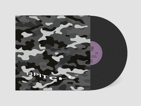 Text: "BPITCH™".  
Beschreibung: Tarnmuster in Grau- und Schwarztönen, teilweise sichtbare Schallplatte.