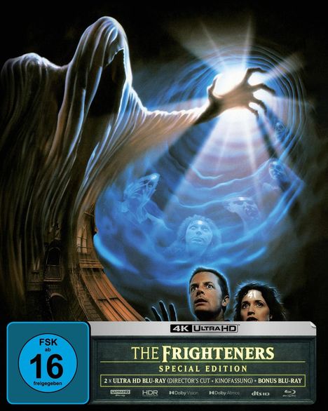 FSK ab 16 freigegeben. THE FRIGHTENERS SPECIAL EDITION. Geisterhafte Gestalt, blaues Leuchten, erschrockene Menschen.