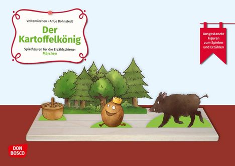 "Der Kartoffelkönig" Märchen, Spieluguren. Ausgestanzte Figuren zum Spielen und Erzählen. Krönchen, Wildschwein, Wald.