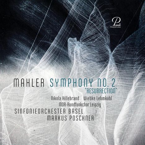 Ein abstraktes Design mit Texten: "MAHLER SYMPHONY NO. 2", "RESURRECTION", "SINFORNIEORCHESTER BASEL", "MARKUS POSCHNER".