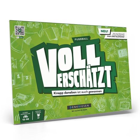 "VOLL ERSCHÄTZT" in großer Schrift. Illustration: Fußballmotive vor grünem Hintergrund. Altersangabe: 12-99. 