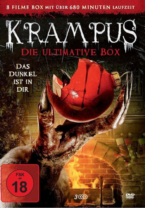 "8 Filme Box, KRAMPUS: Die ultimative Box, Das Dunkel ist in dir, FSK ab 18. Krallenhand hält zerbrochene Kugel."