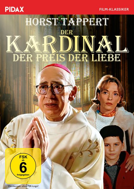 Text: "Horst Tappert, Der Kardinal, Der Preis der Liebe, FSK ab 6 freigegeben." Ein Priester betet, dahinter Frau und Kind.
