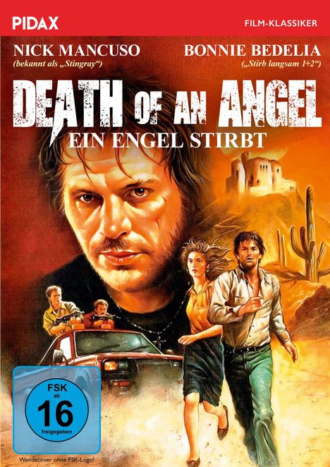 Filmtitel: "Death of an Angel – Ein Engel stirbt". Das Cover zeigt eine Wüstenlandschaft mit Figuren und einem Auto.
