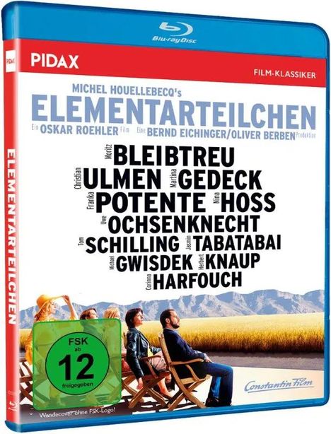 **ELEMENTARTEILCHEN.** Darsteller: Bleibtreu, Ulmen, Gedeck. FSK ab 12. Personen sitzen vor einem Feld mit Bergen.