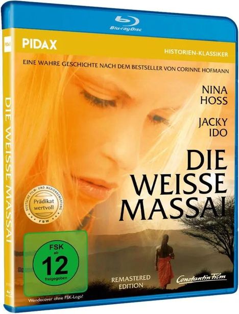 „Die Weiße Massai“, Filmplakat mit Titel, Schauspielernamen, FSK 12-Siegel; zeigt nachdenkliche Frau und afrikanische Landschaft.