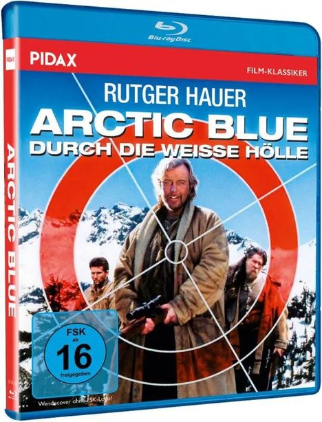 "Arctic Blue - Durch die weiße Hölle" zeigt Männer in winterlicher Landschaft. Blu-ray Hülle. FSK ab 16 Logo.