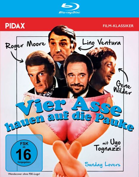 „Vier Asse hauen auf die Pauke“ steht in großen blauen Buchstaben. Darunter Fotos von vier Männern mit Namen.