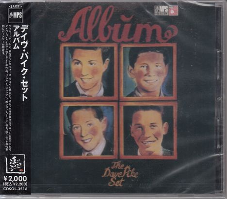 Text: Album, The Dave Pike Set. Vier gemalte Porträts von lächelnden Personen in Quadraten. Japanische Schriftzeichen links.