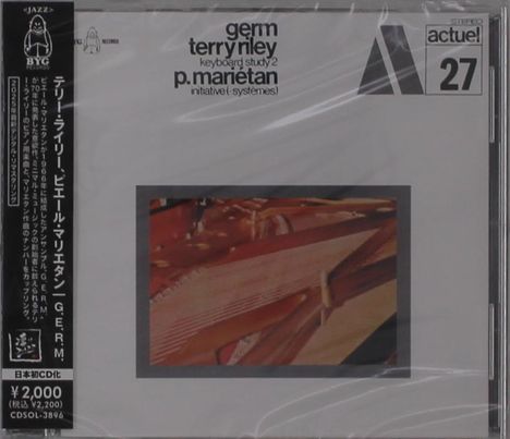 "Germ, Terry Riley, P. Marietan" mit Grafik aus warmen Farben. Rechteckige CD-Hülle mit vertikalem schwarzen Streifen links.