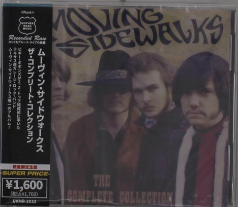 "Moving Sidewalks: The Complete Collection" steht oben vorne. Vier Männer, retro Stil, einer trägt einen Hut. Preisaufkleber links.