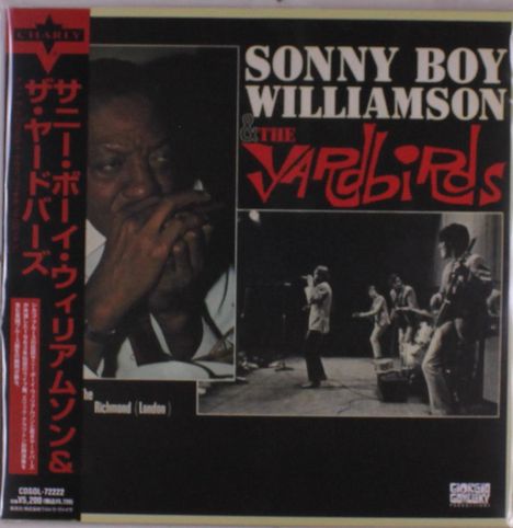 "SONNY BOY WILLIAMSON & THE YARDBIRDS" in großen Buchstaben. Links: Japanische Schriftzeichen. Rechts: Fotos von Musikern.