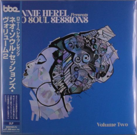 Links steht japanischer Text. Oben: "Annie Herel presents Neo Soul Sessions". Unten: "Volume Two". Illustration eines Gesichts.