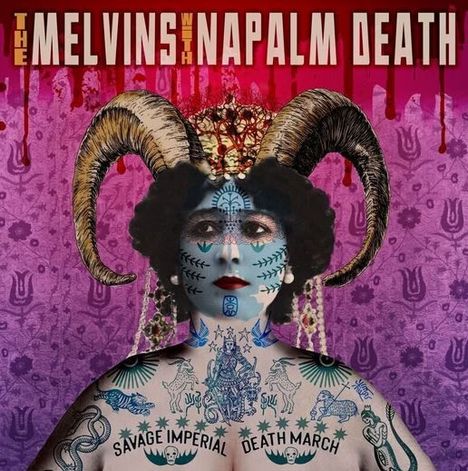 "The Melvins with Napalm Death" oben; darunter Illustration: Frau mit Hörnern und Tätowierungen, psychedelischer Hintergrund.