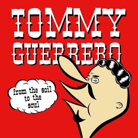 "Tommy Guerrero, from the soil to the soul." Illustration eines stilisierten Kopfes mit einem künstlerischen Gesicht.
