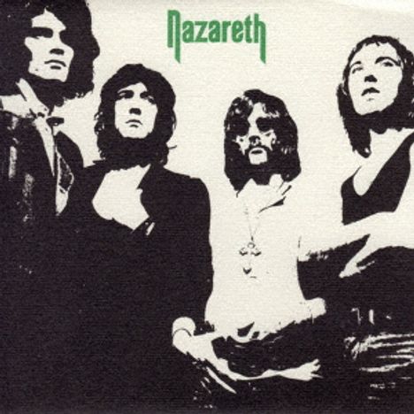 "Nazareth" in grünem Text; Illustration von vier Personen in Schwarz-Weiß, die gemeinsam nach oben schauen.