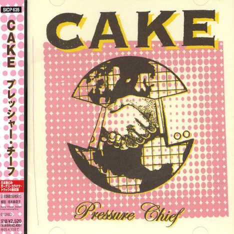 "CAKE Pressure Chief." Illustration: Zwei Hände schütteln sich über stilisiertem Globus auf rosa Hintergrundmuster.