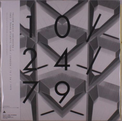 „Yellow Magic Orchestra / YMO / Trans-Atlantic Tour / London / 10/24/1979“; geometrische Muster mit großen Zahlen.