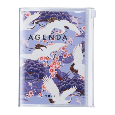 Text: "AGENDA 2027". Design: Weiße Kraniche und rosa Kirschblüten auf einem lila Hintergrund.