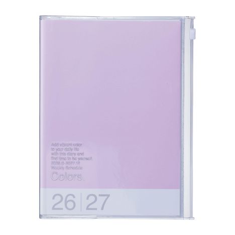 Text: „Add vibrant color to your daily life... 2023.9-2024.12 Weekly Schedule Colors. 26 | 27“. Lila Buchumschlag.